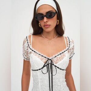 NWT For Love & Lemons Josette White Lace Midi Dress — Size M